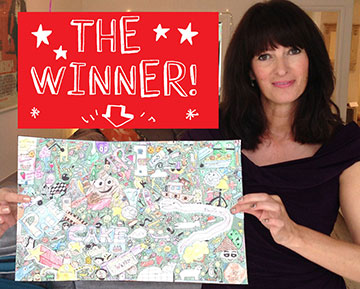 Photo of author L. Pichon with winning doodle.